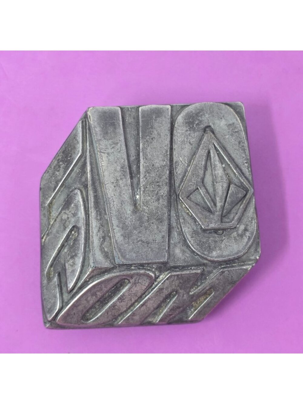 Volcom Vintage Logo Metal Belt Buckle In Distressed Silver Finish 3D Design